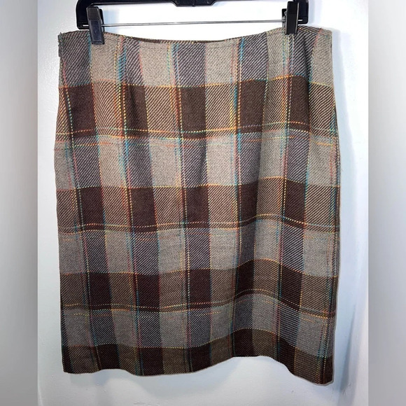 DJ & Company, 14, plaid lined wool blend a-line, midi skirt w/belt accents - Picture 3 of 9